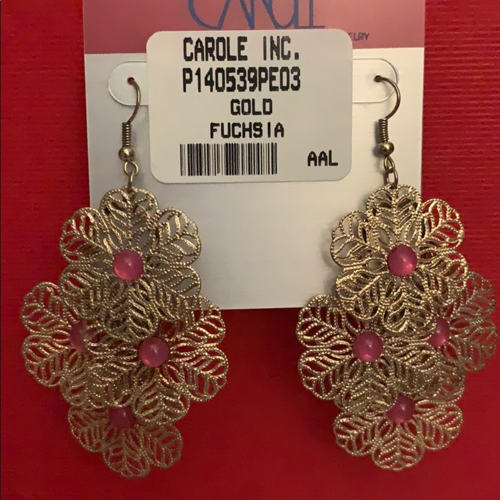 Gold and Pink Floral Earrings